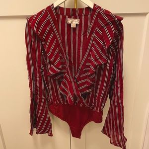 Band of Gypsies Maroon Striped Bodysuit sz S